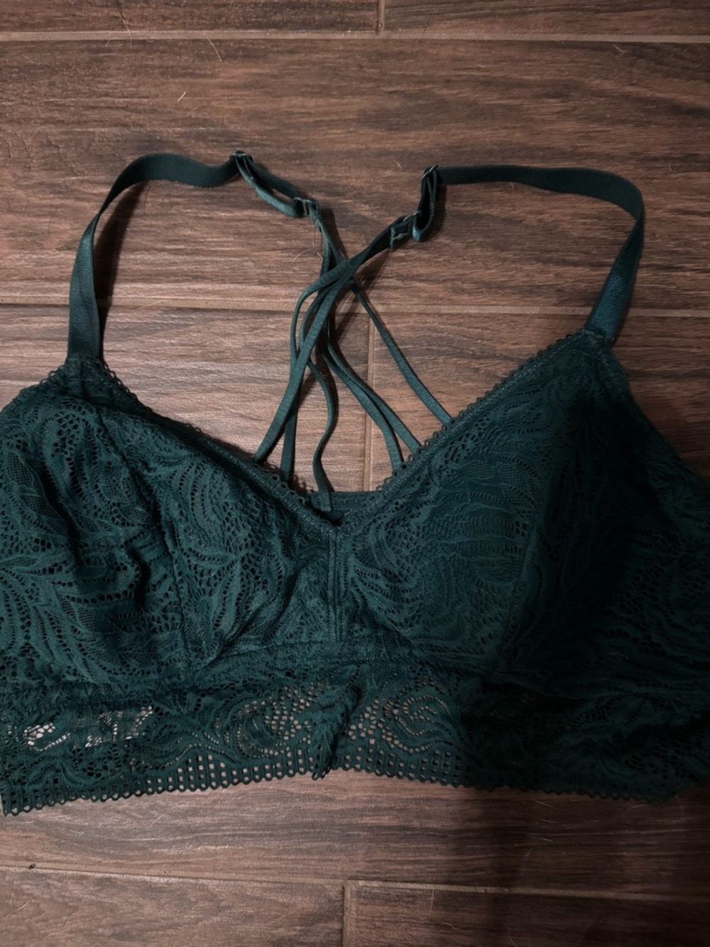 Auden Lace Strappy Bralette in Dark Green